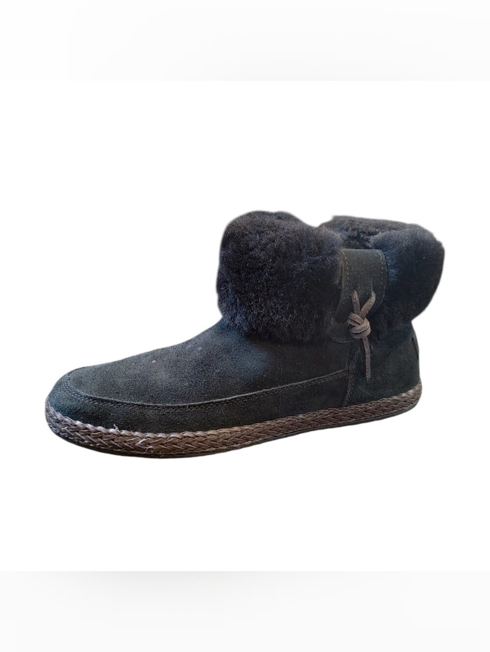 Ugg Elowen Black Suede Fleece Lined Zip Up Ankle Boots Women's Size 9